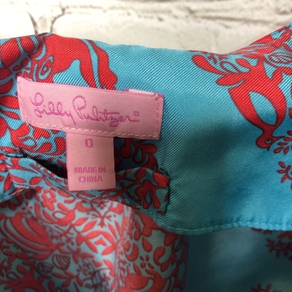 Lilly Pulitzer Silk Tank Top Print Size 0 Blue Red Scoop Neck Women’s - Picture 4 of 6